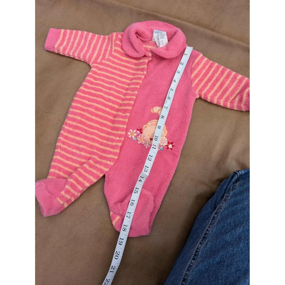 Vtg Carter's Pink Orange Stripe Cat Terry Cloth Baby Girl Sleeper 0-3 Mos Footed